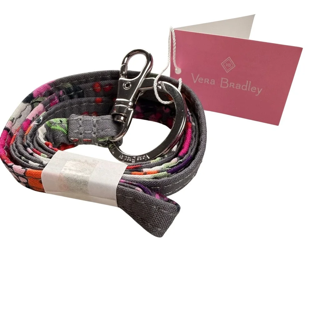Vera Bradley Hope Blooms Lanyard 18 inch Gray Floral Keychain School Office Gift